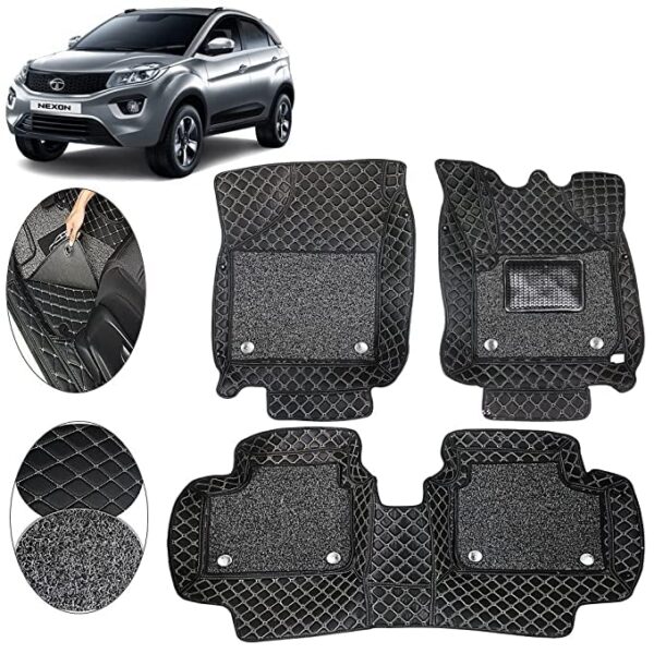 ROYALTECH 7D Car Floor Mat for Tata Nexon |7 Layer Protection with Grass mat| Car Vehicles Accessories | Faux Leather | Easy to Clean and Washable| Colour: Black