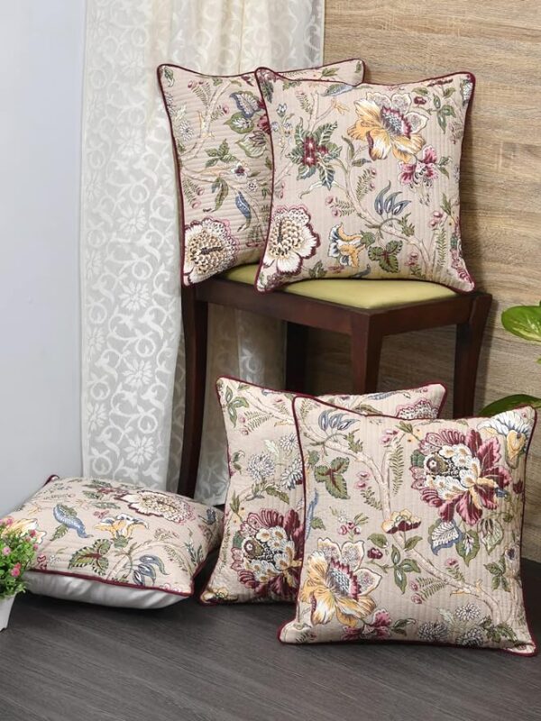 Clasiko Cushion Covers Set of 5 Beige Multicolor - Image 5