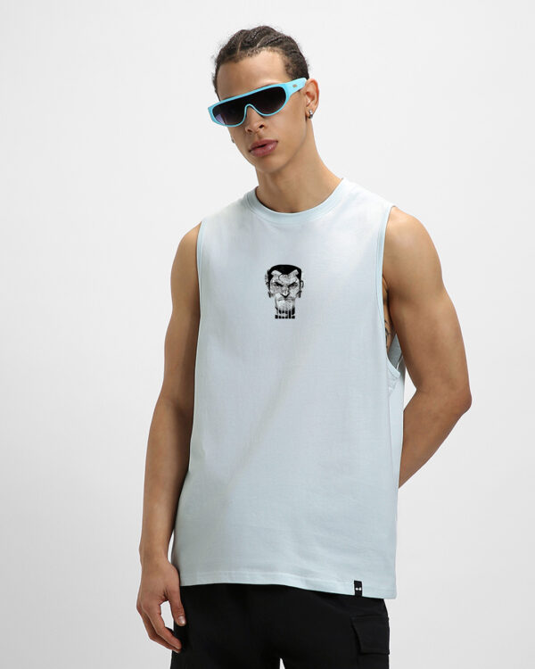 Men's Blue The Punisher Graphic Printed Oversized Vest