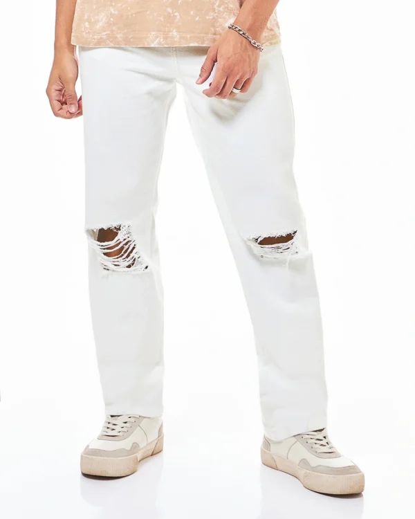 Men's White Distressed Jeans