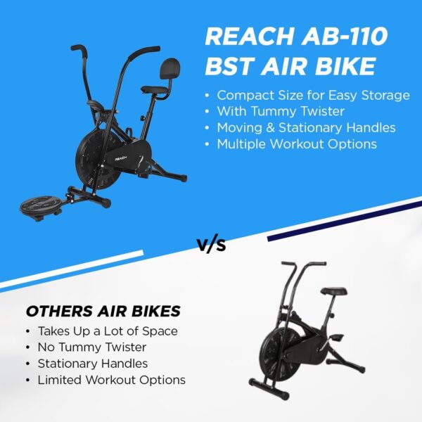 Reach AB-110 BST Air Bike Exercise Cycle with Moving or Stationary Handle | with Back Support Seat & Twister | Adjustable Knob Resistance | Exercise Gym Cycle for Home Workout & Fitness - Image 5