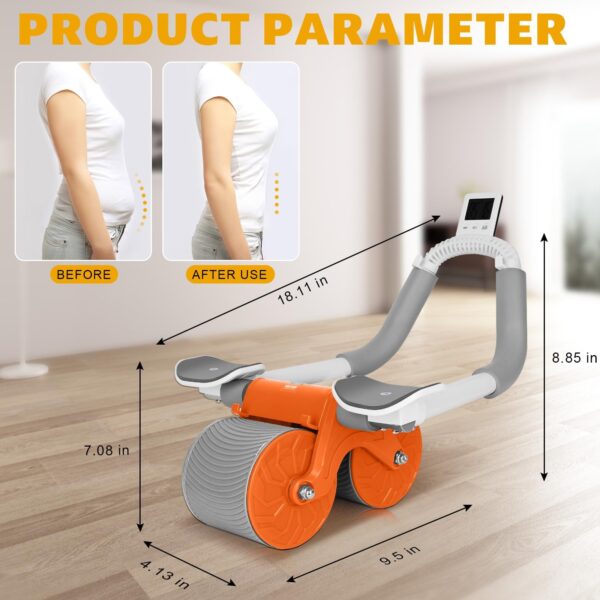 FYA Automatic Rebound Abdominal Wheel Kit, Elbow Support Ab Roller Workout Equipment with Knee Pad & Timer, Ab Fitness Equipment, Exercise Equipment Abdominal Roller Machine (Orange) - Image 2