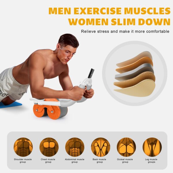 FYA Automatic Rebound Abdominal Wheel Kit, Elbow Support Ab Roller Workout Equipment with Knee Pad & Timer, Ab Fitness Equipment, Exercise Equipment Abdominal Roller Machine (Orange) - Image 3