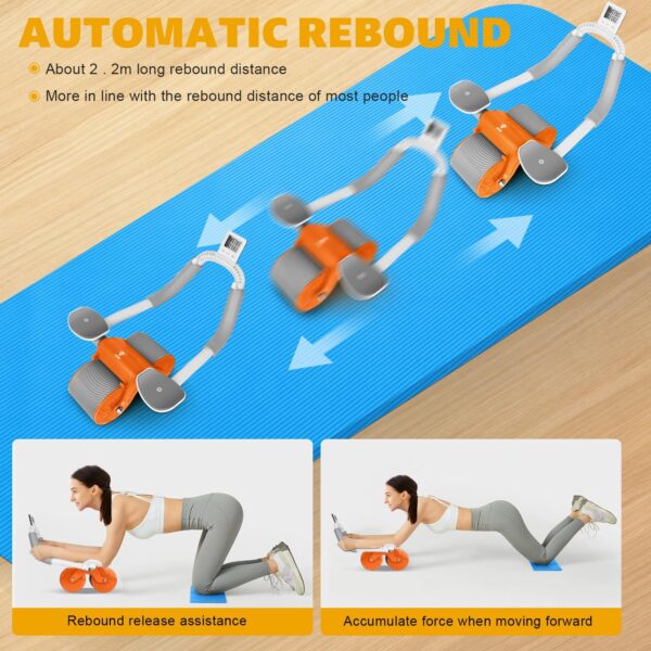 FYA Automatic Rebound Abdominal Wheel Kit, Elbow Support Ab Roller Workout Equipment with Knee Pad & Timer, Ab Fitness Equipment, Exercise Equipment Abdominal Roller Machine (Orange) - Image 6